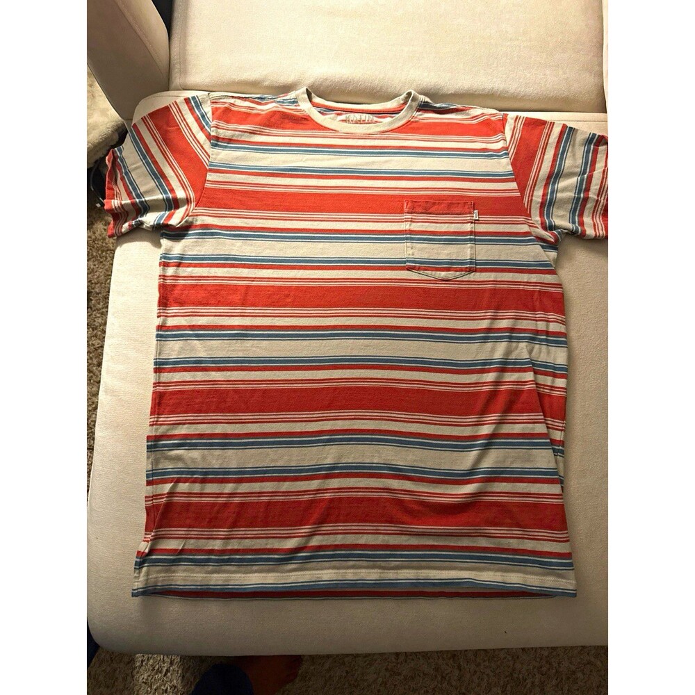 Katin Men's L Striped Multicolor Pocket T-Shirt Cotton Crew Neck Short Sleeve